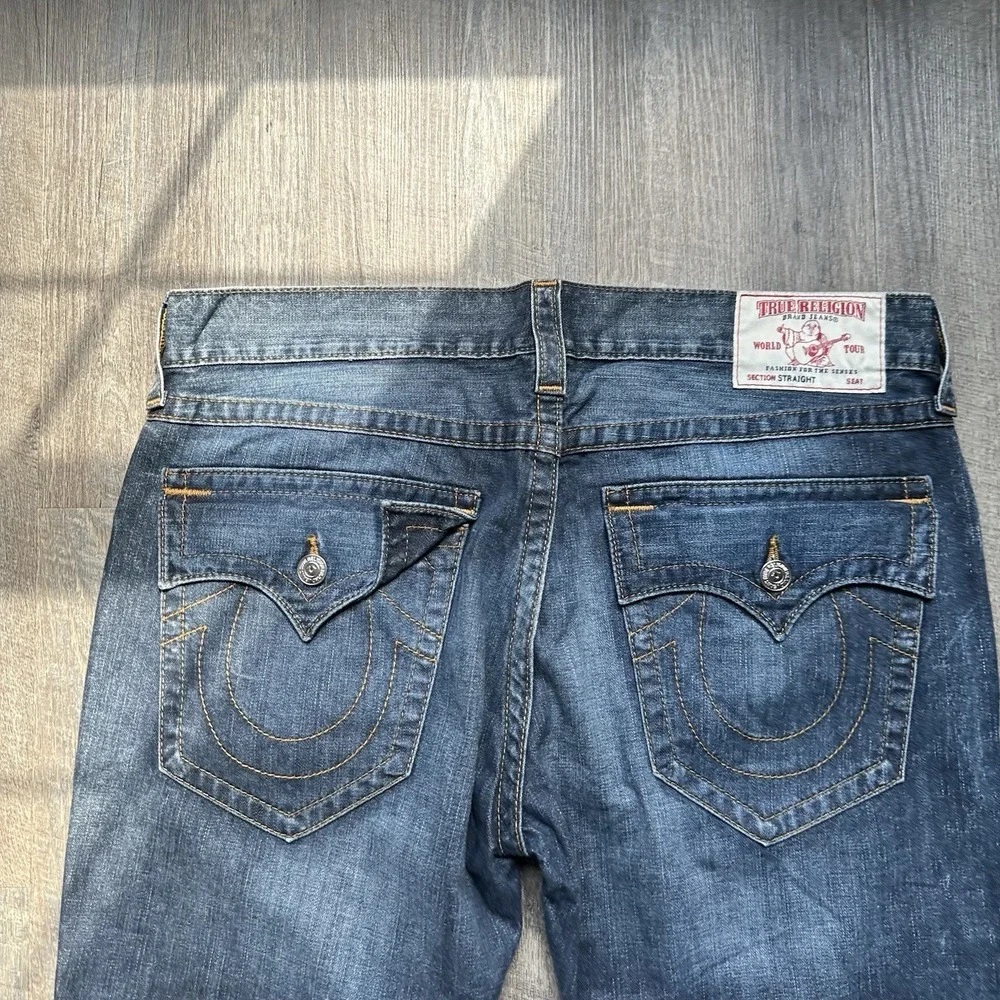 True Religion Men's 38 Blue Super‎ T Flap Jeans Mb3 Thick Stitch Semetary Keef